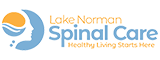 Logo for Lake Norman Spinal Care showing a stylized human head silhouette with a sun and wave